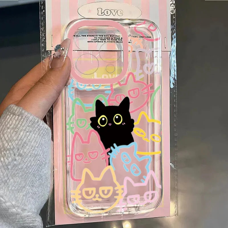Clear Cute Black Cat Case for Samsung Galaxy A56  A16 A06 A15 A35 A55 5G S25 S24 S23 Ultra S22 S21 Plus FE Animal Soft TPU Cover