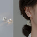 Sterling Silver Blue Zircon Sun Stud Earrings for Women - Hypoallergenic