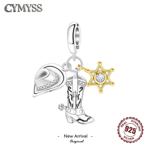 925 Sterling Silver Western Cowboy Charm Bead for Bracelet