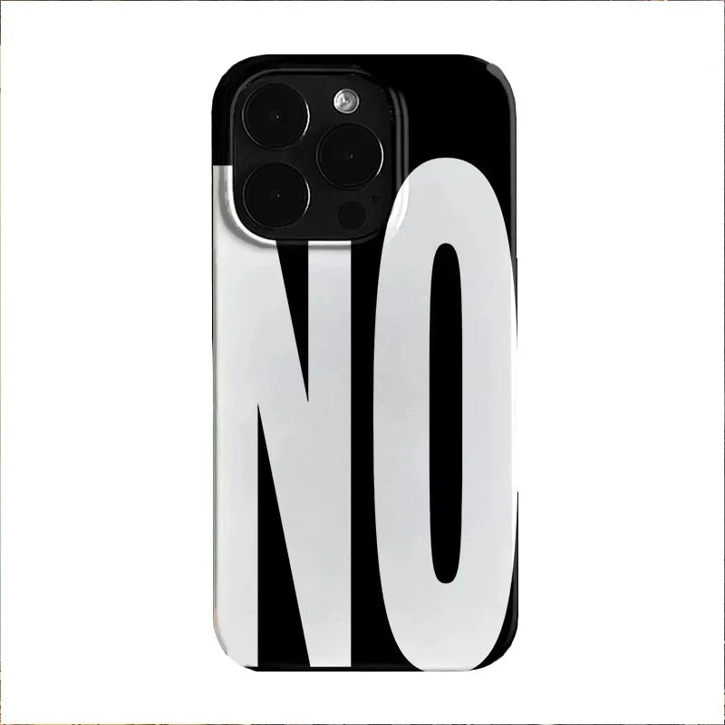 Art White Letters Black Soft Phone Case For iPhone 17 16 16E 15 14 13 12 11 Pro Max X XS Max 7 8 Plus NO and YES Creative Cover