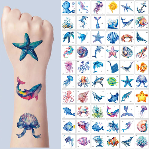 30pcs Waterproof Tattoo Stickers for Hand Octopus Jellyfish Whale Shark Ocean Theme Temporary Tattoos Body Art Cute Fake Tattoo