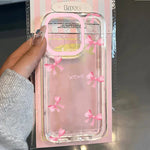Transparent Phone Case For iPhone 16 16e 15 14 13 12 Mini 11 Pro Max X XR XSMax 7 8 Plus SE 2020 Pink Bow Knot Soft Back Cover