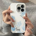 Elegant Blue Tulip Print Soft Phone Case For iPhone 17 16 15 14 13 12 11 Pro Max  PLUS Floral White Shockproof Bumper Back Cover