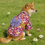 Japanese Pet Kimono Bow Fan Print Puppy Dog Clothes Small Dogs Corgi Shiba Inu Shetland Cat Dresses Pet Clothing