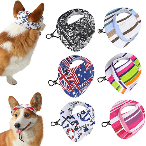 Summer Pet Dog Sun Hat Canvas Visor Cap Adjustable Breathable Outdoor Sunshade Hat With Ear Holes For Small Medium Dogs