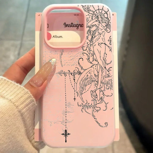 Angel Cross Line Drawing Phone Case For Samsung S25 FE S24 S23 S22 S21 Ultra Plus A56 A36 A26 A55 A35 A16 A15 A07 Soft Cover
