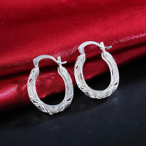 Sterling Silver Carved Flower Small Hoop Earrings for Women