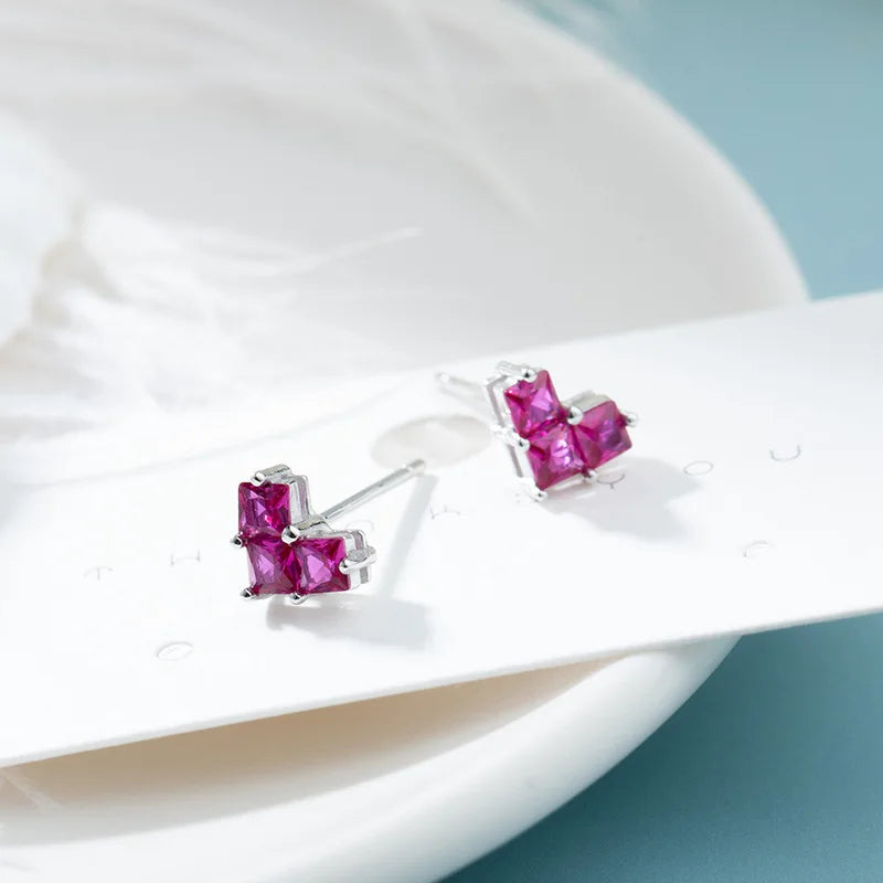 Sterling Silver Heart Zircon Stud Earrings for Women - Wedding Gift