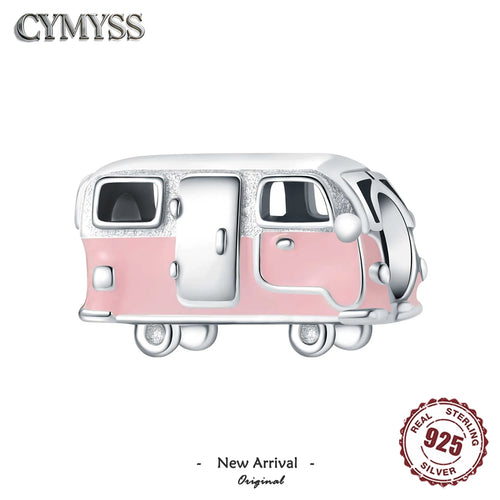 925 Sterling Silver Pink Heart Camper Van Charm Bead