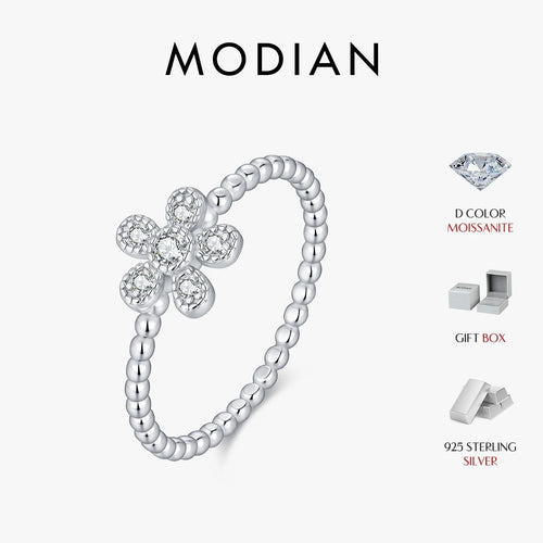MODIAN D Color Moissanite Finger Rings 925 Sterling Sliver Delicate Flower Beaded Lab Diamond Rings For Women Fine Jewelry